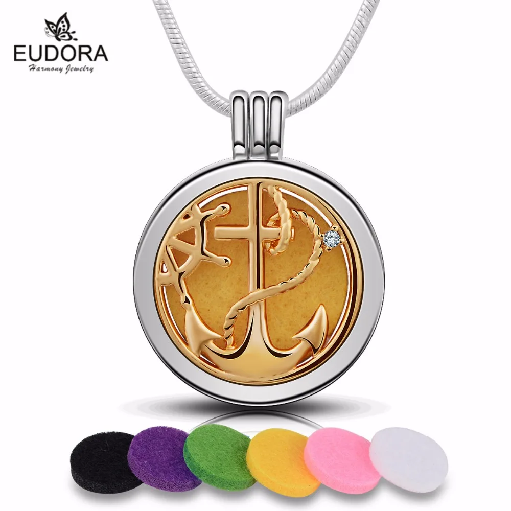 Crystal Anchor Fashion Charm Stainless Steel Aromatherapy Necklace With Mix Felt Pads and A Matching Chain | Украшения и