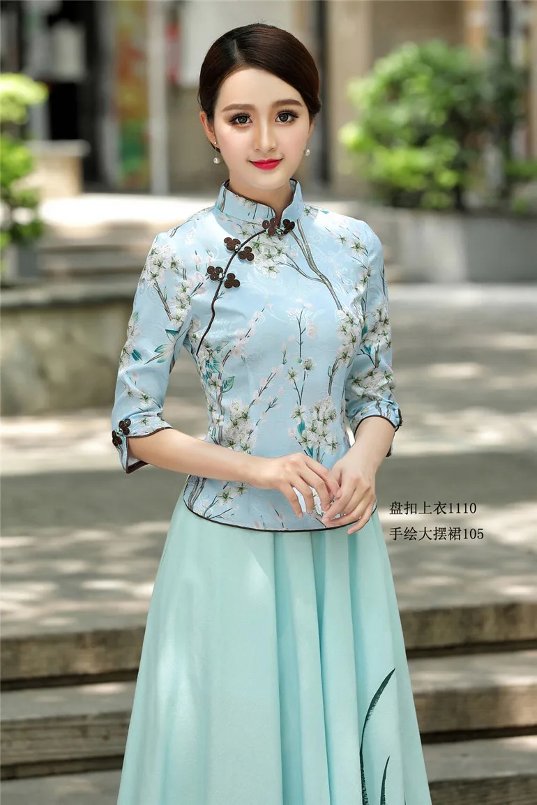 

Cheongsam Shirt Traditional Chinese Clothing Girls Embroidered Top Chinese Style Linen Top Mandarin Collar Shirt