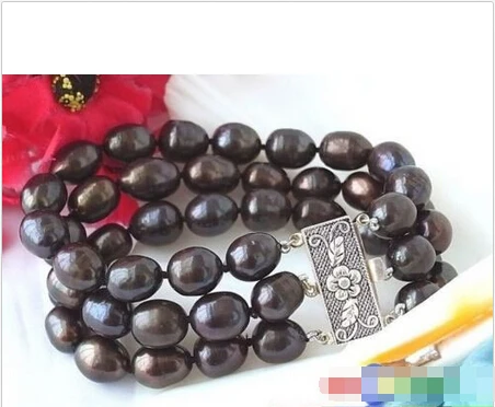 

Бесплатная доставка P1236 3 ряда 8 "13 мм рисовый черный жемчужный браслет с культивированным жемчугом @ ^ благородный стиль натуральный