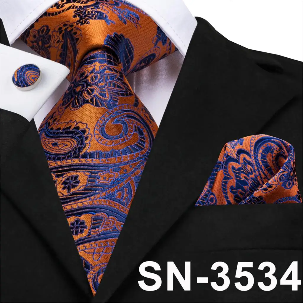 SN-3534 SN-3191, мужской галстук, набор, Галстук Пейсли, голубой, фиолетовый, желтый, шелковые галстуки для мужчин, тканый платок, запонки, Подарочный галстук, официальный - Цвет: SN-3534