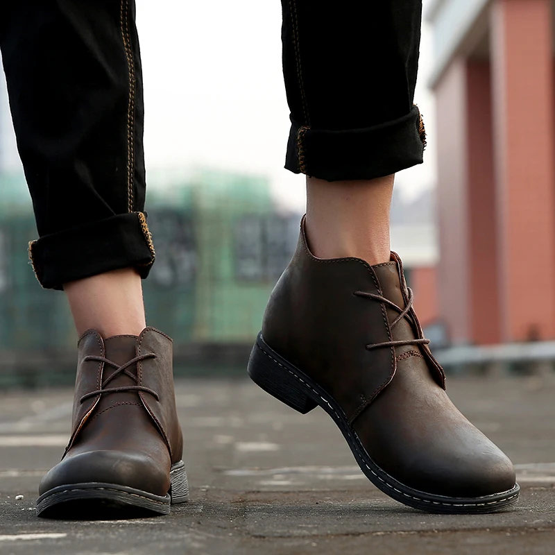 Мужские ботинки осень из натуральной коровьей кожи большой Размеры черная обувь