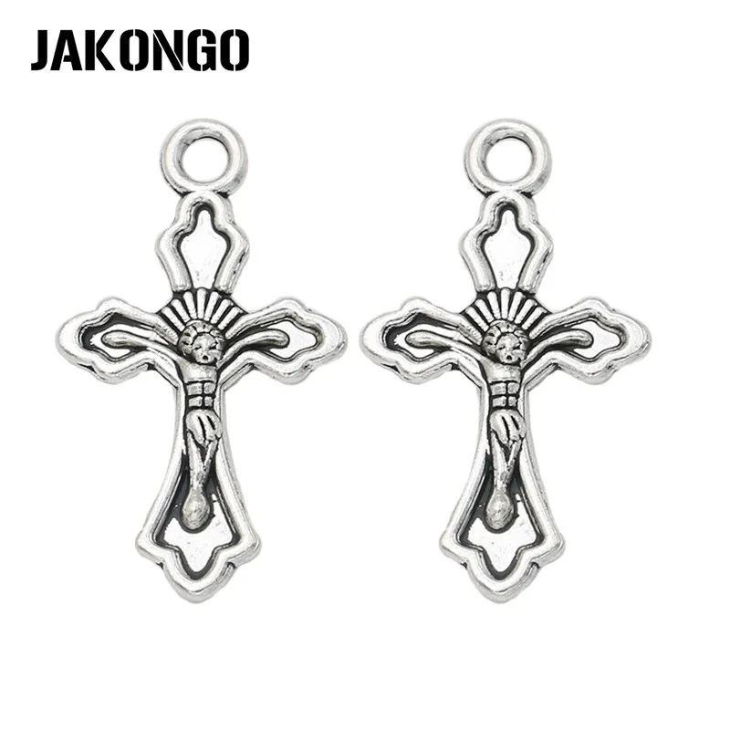 

Подвеска-Крест JAKONGO с посеребренным покрытием под старину Иисус подвески для браслетов аксессуары для изготовления ювелирных изделий «сде...