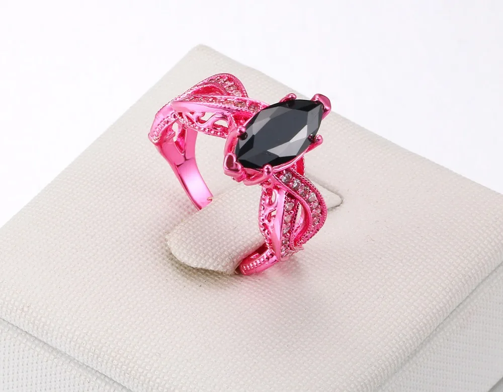 1 piece Black &amp 44 pieces White Zircon Prong Setting Pink Stainless Steel Ring | Украшения и аксессуары