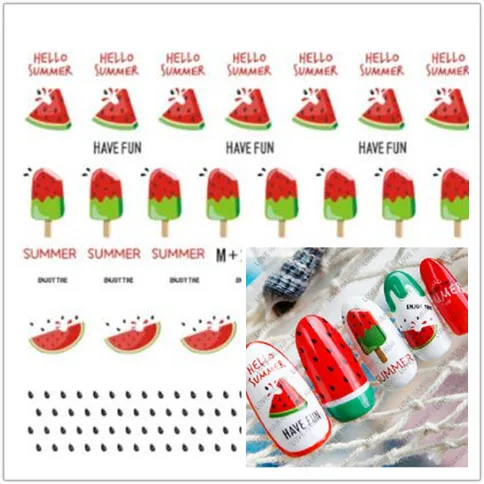 1 Простыни арбуз модель передачи воды ногтей наклейки летняя стильная | Красота и
