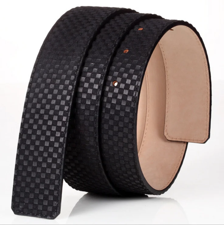 [ZMMYY] (No Buckle only belt)Classic black brown cowskin Leather 3.8 cm Belts Designer men High Quality plaid Belt | Аксессуары для
