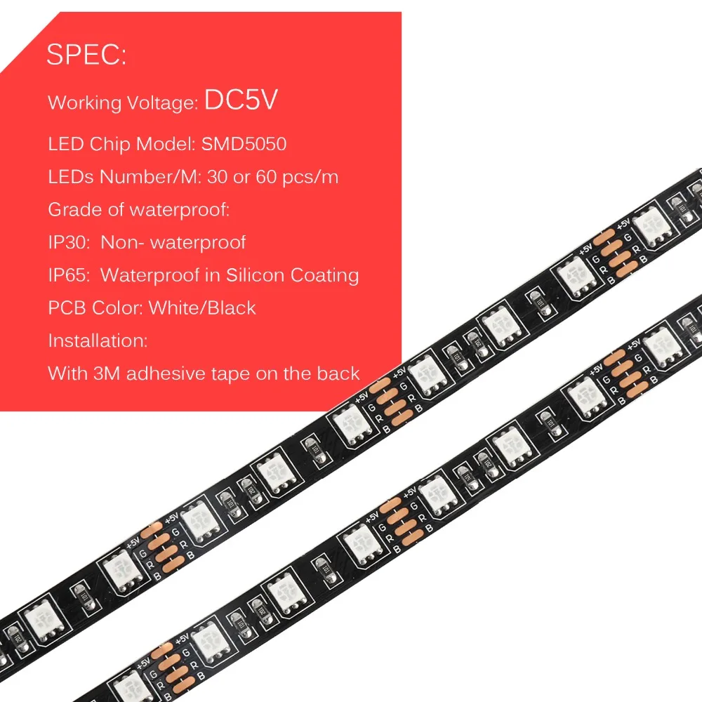 DC5V USB Светодиодные ленты светильник 5050 SMD RGB чип 1 м до 5 гибкая клейкая лента для ТВ