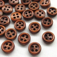 50pcs 8mm mini brown wood buttons 4 holes craft clothe sewing decor button