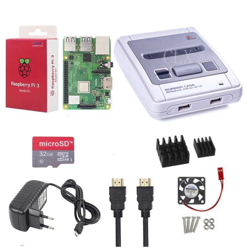 Чехол Retroflag SUPERPi J NESPi чехол + Raspberry Pi 3 Model B (plus) карта 32 ГБ мощность 5 В А теплоотвод