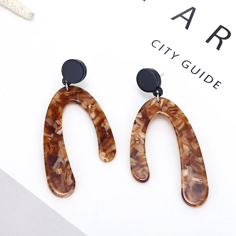 YAOLOGE Fashion Unique Acrylic Earrings Horseshoe Creative Personality Jewelry Bohemian Style Statement For Women Gifts | Украшения и