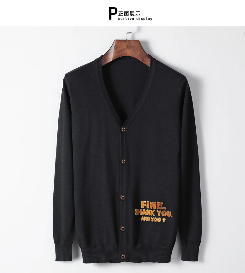 HQ LFF Для мужчин модный бренд осенью и зимой животных Вышивка Slim Fit Кардиган свитер мужской Повседневное v-образным вырезом тонкий свитер пальто