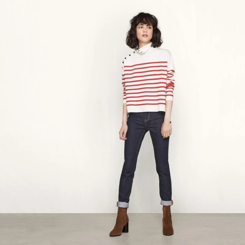 Для женщин сексуальный красный полосатый шикарный пуловер Повседневное тонкий