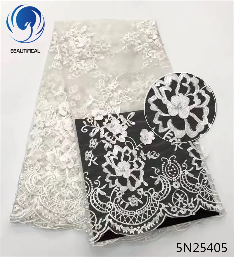 BEAUTIFICAL 3d lace applique white fabric 2018 african french tulle with beads flower pattern 5yards 5N254 | Дом и сад