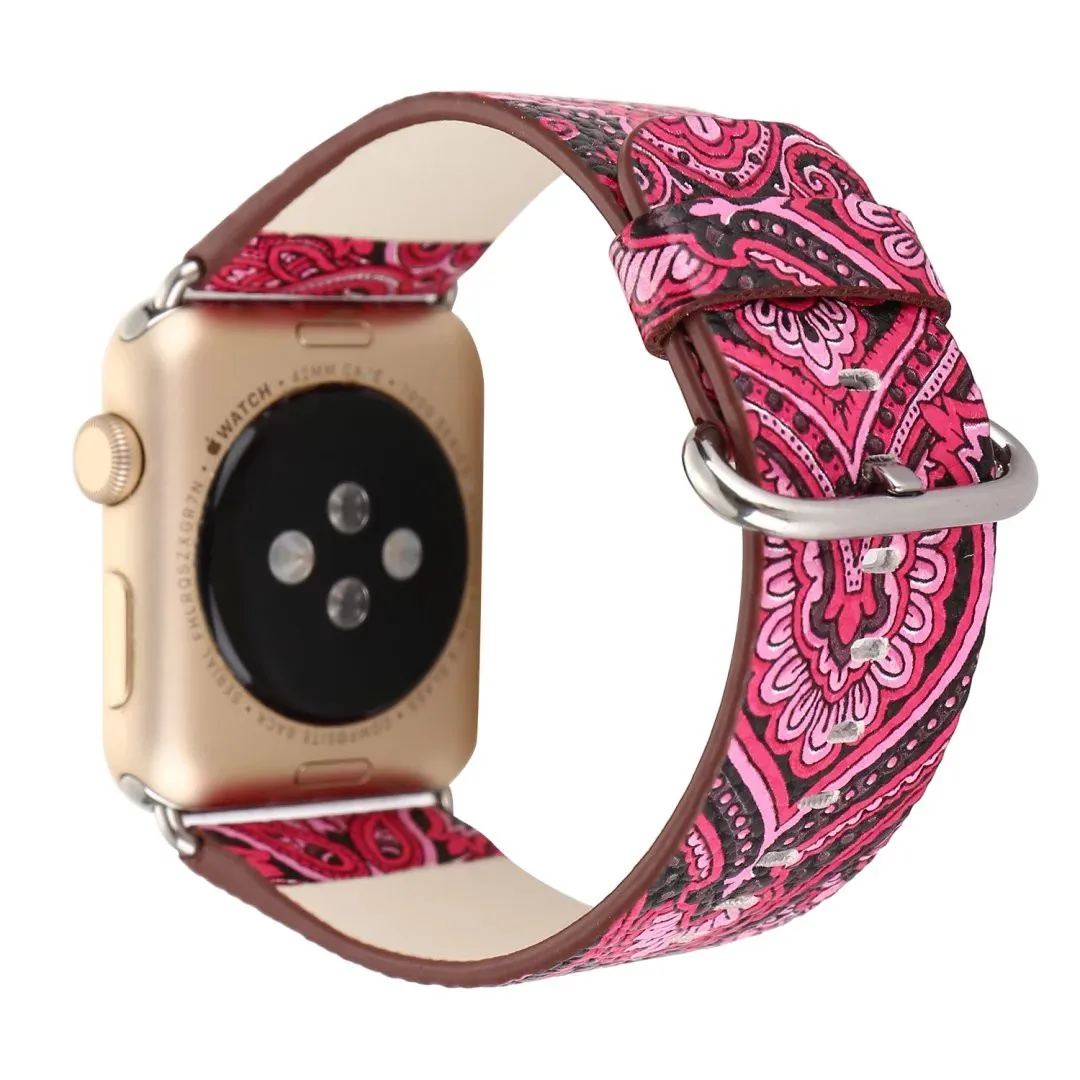 Кожаный ремешок в стиле ретро с цветами для Apple Watch Series 3 2 1 винтажный браслет