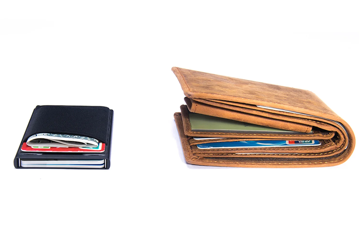Алюминий бумажник с заднего кармана ID Card Holder RFID Блокировка мини-тонкий металлический кошелек автоматические всплывающие Дело Кредитная карта протектор