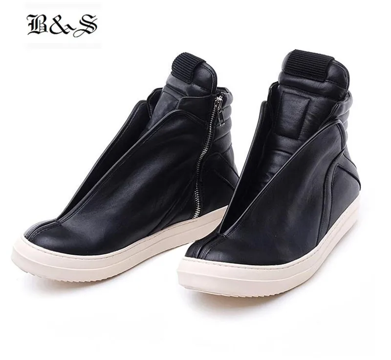Black& Street Men Hip Hop Genuine Leather Ankle Boots Luxury Trainers Personalized Blast Fashion High Top Rock Boots Big Size