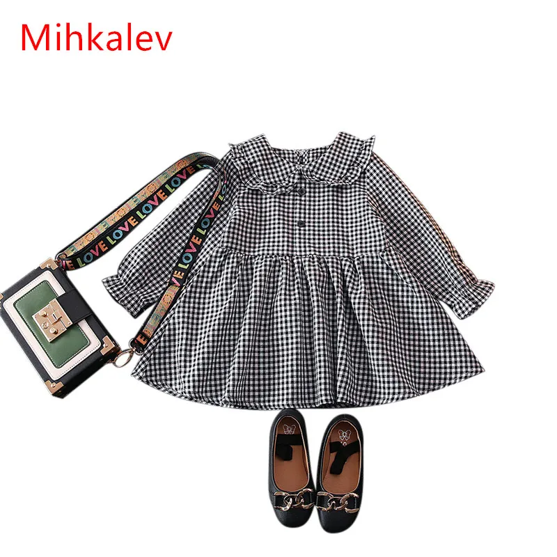 Mihkalev 2018 Весна платье для девочки в клетку принцессы детская одежда с длинными