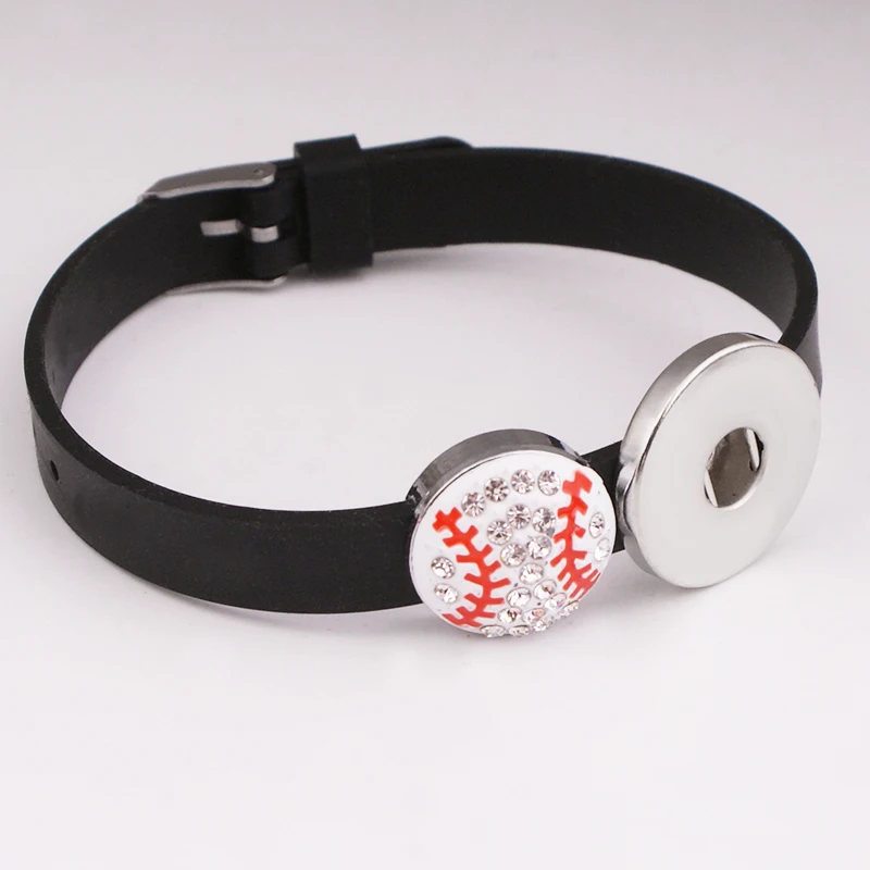 Бейсбольный мяч со стразами браслет 18 мм силиконовые кнопки ювелирных украшений
