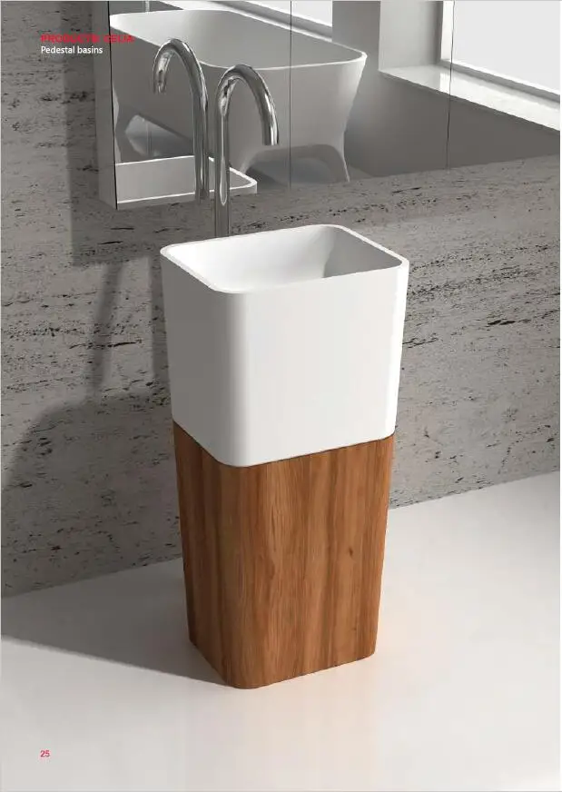 Corian умывальник на пьедестале для ванной комнаты отдельно стоящая твердая поверхность матовая раковина Натуральный Орех темный дуб RS38478C
