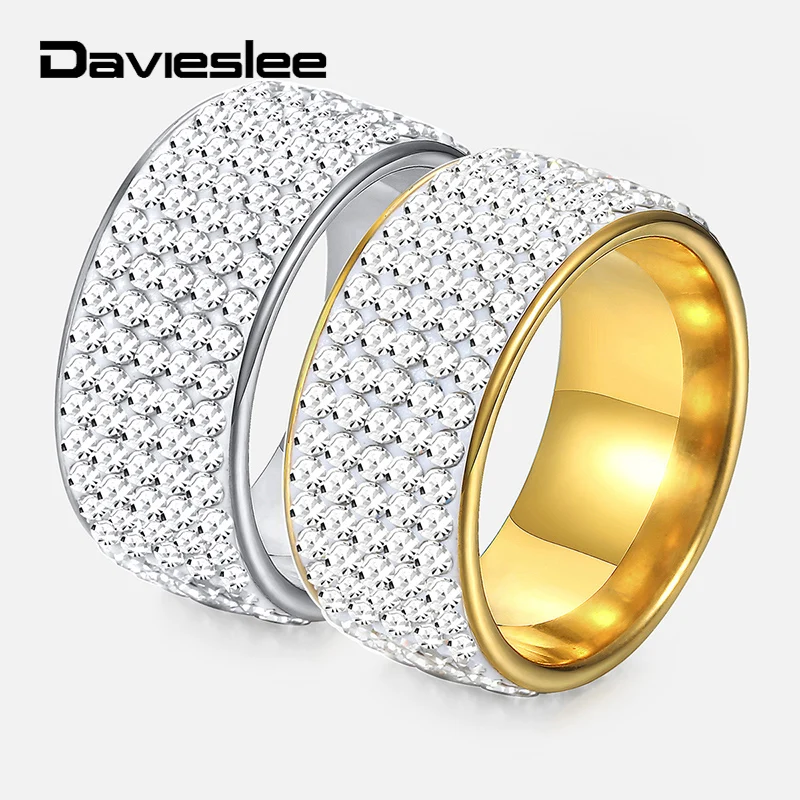 Мужское кольцо с фианитом Davieslee золотое/серебряное в стиле хип хоп опт модные