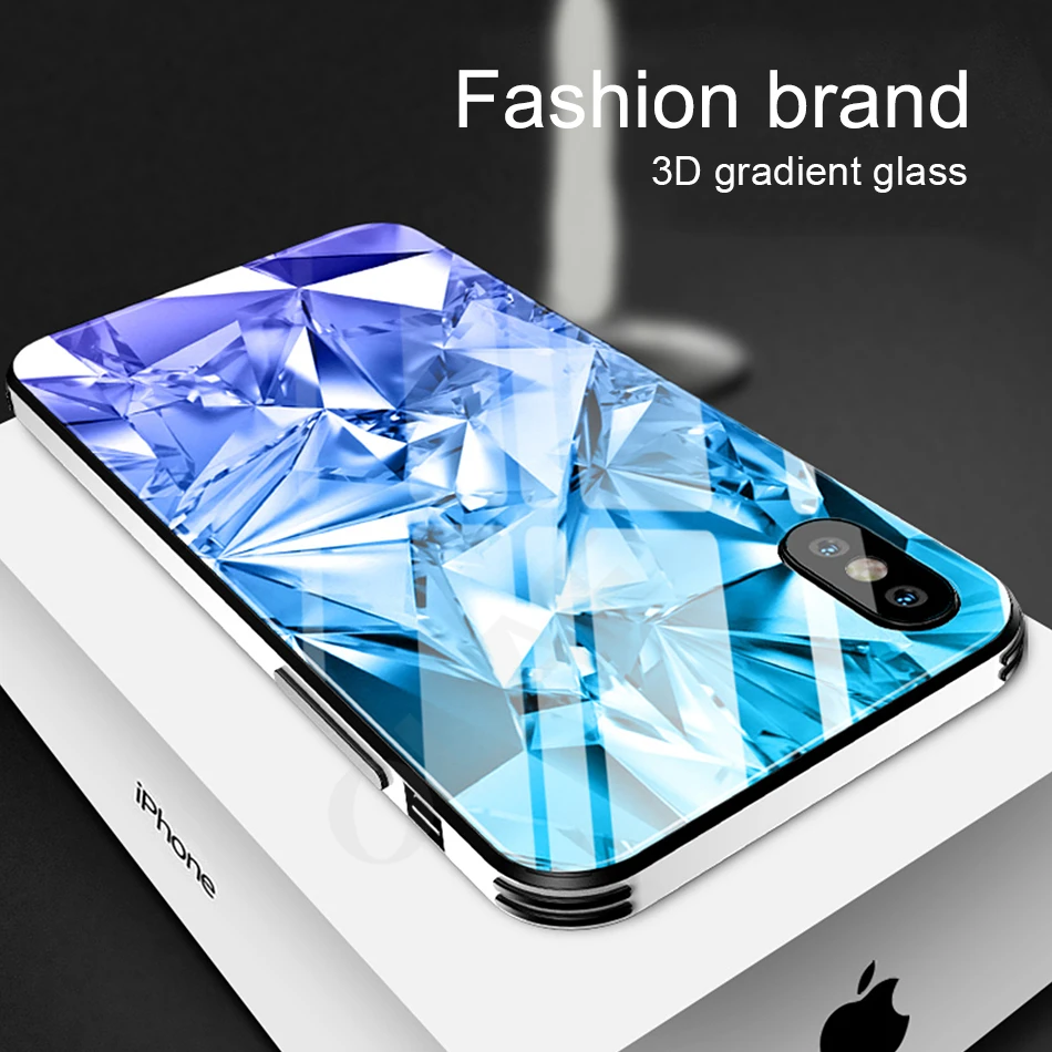 Роскошный чехол из закаленного стекла для iphone 7 8 Plus X стеклянный металлический