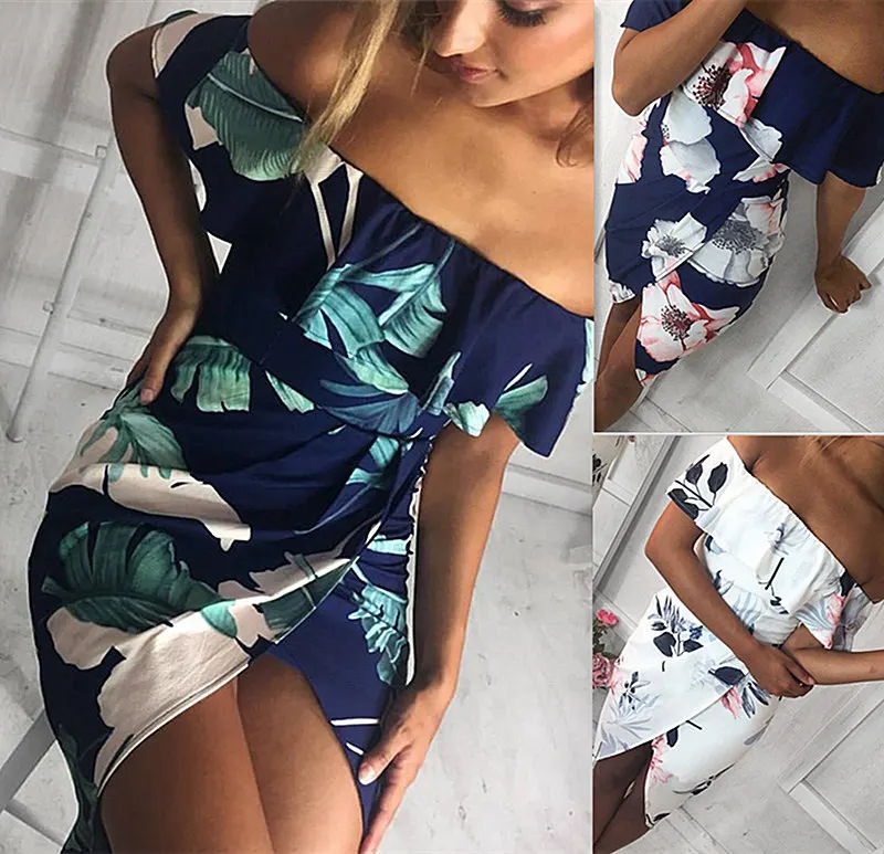 Для женщин Лето 2018 пляжные цветочный Boho платье Свободные Печать пикантные с