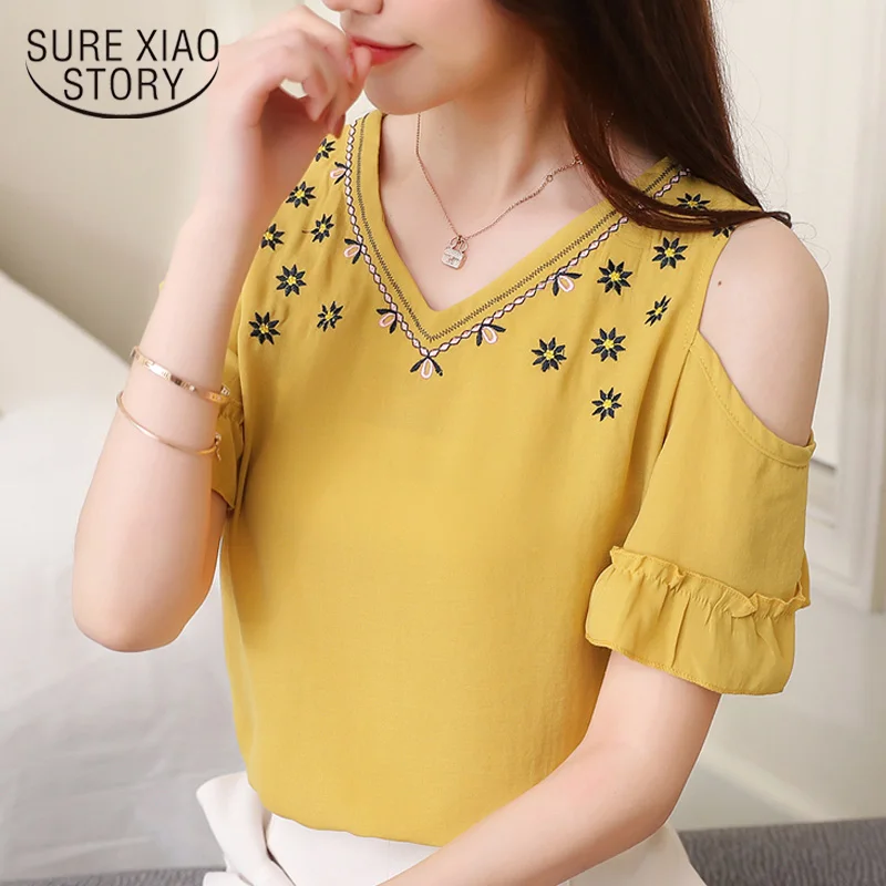 Женская блузка 2018 корейская топ мода шифоновая блуза с вышивкой однотонная