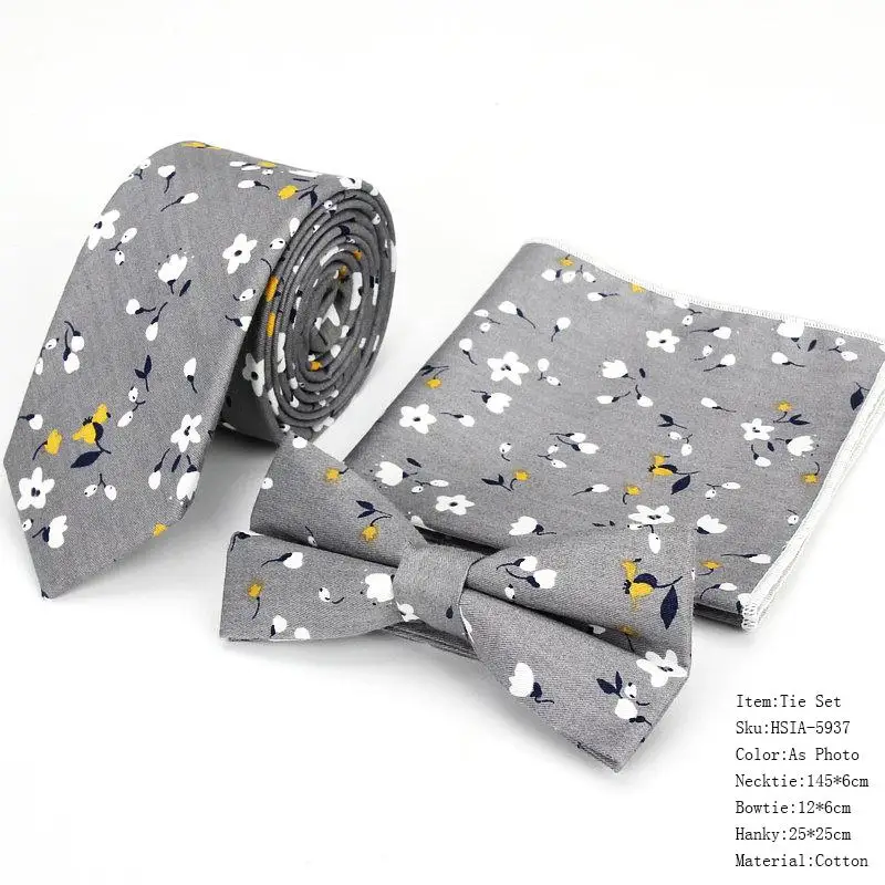 Tie Sets Фирменный мужской дизайнерский узкий платок с цветочным принтом, темно-синий Цветочный платок с квадратным платком, галстук-бабочка, галстуки, набор костюмов для мужчин - Цвет: Tie Sets
