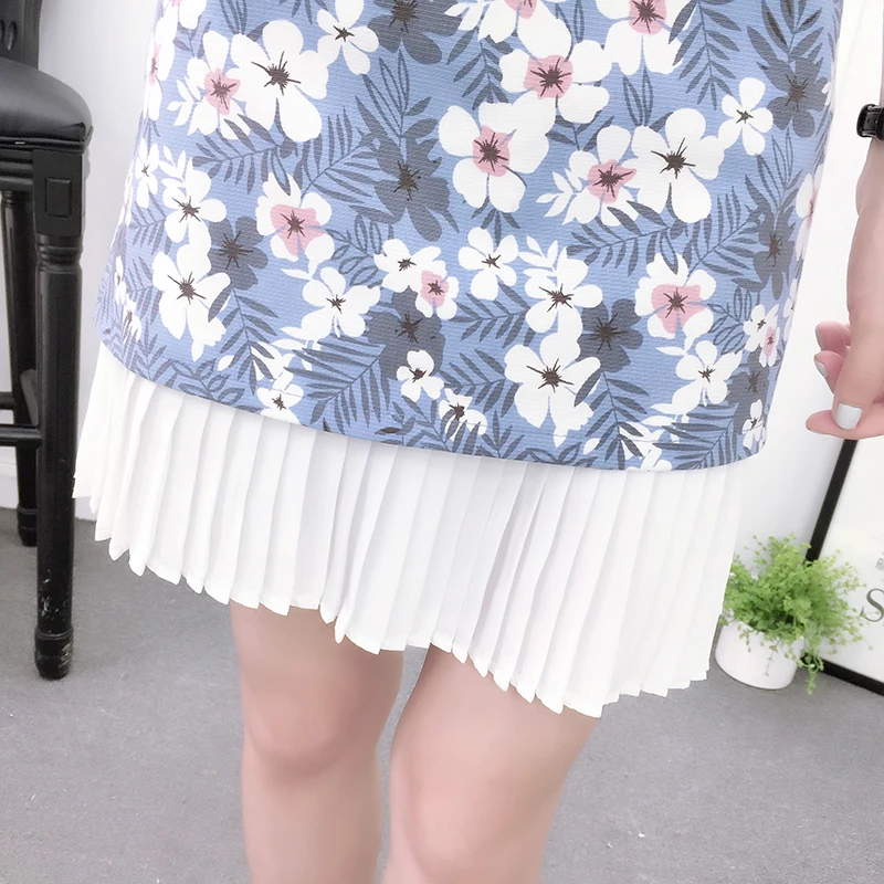 2018 летняя белая блузка с цветочным принтом и шифоновая сшитая юбка комплект