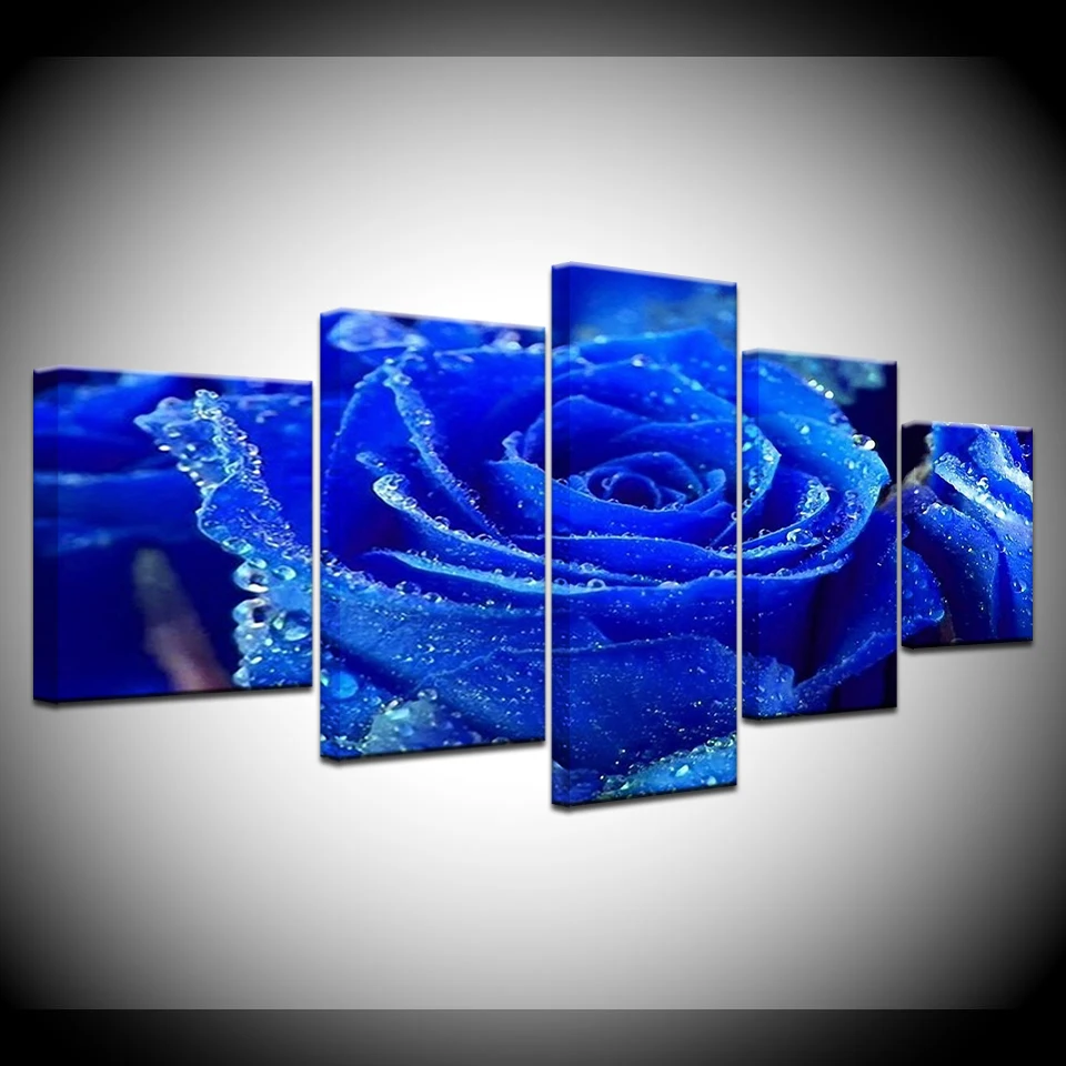 Canvas Painting blue rose flowers 5 Pieces Wall Art Modular Wallpapers Poster Print for living room Home Decor | Дом и сад