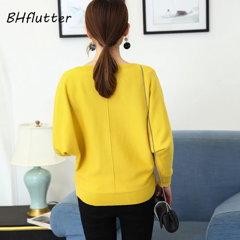 BHflutter 2018 Winter Sweaters Pullovers Women Batwing Cashmere Sweater Slash neck Female Casual Knitted Jumper Top Sueter mujer | Женская
