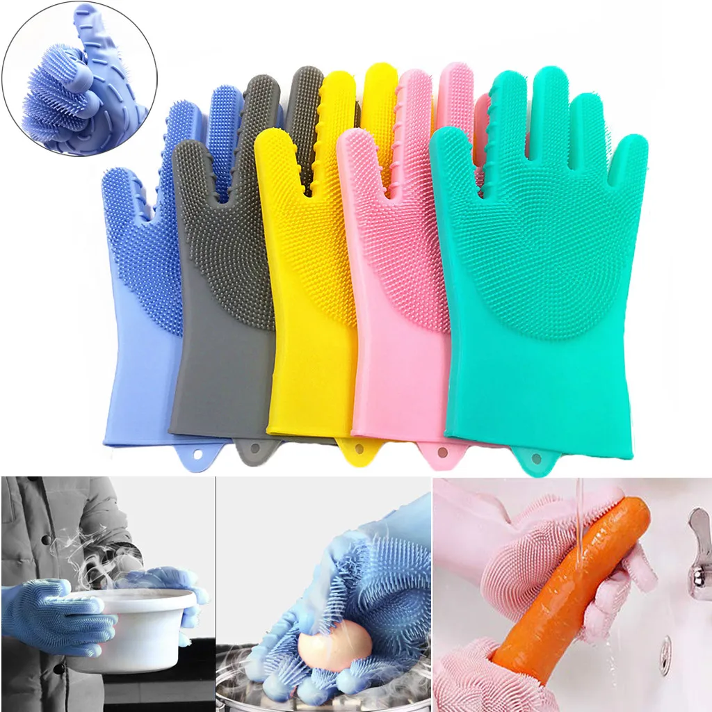 1 шт. перчатки для мытья посуды из силикона с чистящей щеткой кухонные