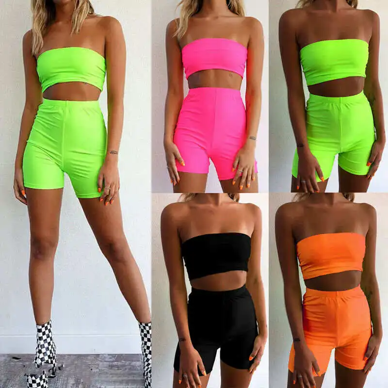 Женский укороченный топ в американском стиле обтягивающие шорты однотонный