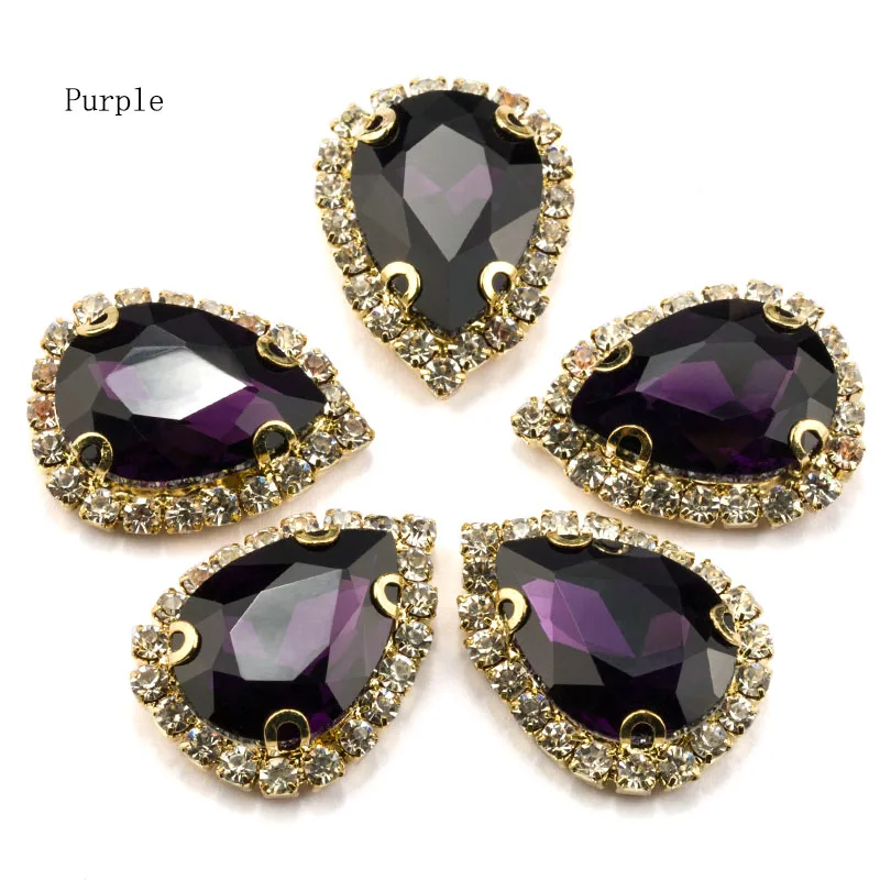 violet 10*14 мм 13*18 мм 50 шт. Золотое дно faltback пришить камни стеклянные кристаллы, стразы с четырьмя отверстиями Diy аксессуары для одежды - Цвет: violet