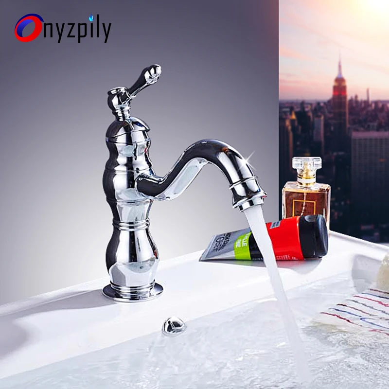 Onyzpily Хром золотой смеситель для ванной комнаты Смесители одной ручкой одно отверстие бортике холодной и горячей воды Щепка кран torneira