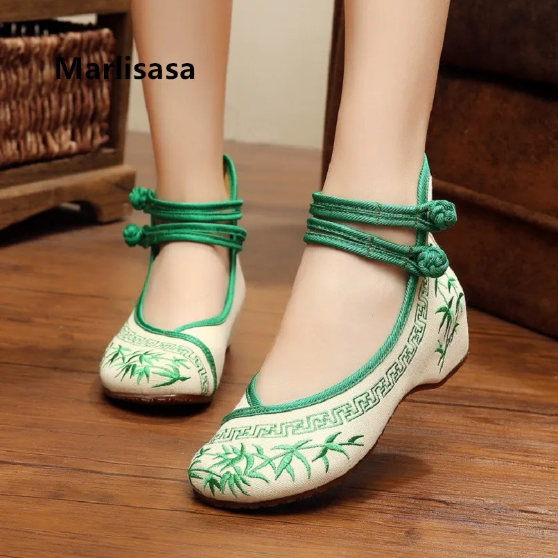 Marlisasa Zapatos Planos De Mujer Women Cute Round Toe Canvas Embroidery Shoes Lady Casual Floral Ballet Dance Flat Shoes F2052