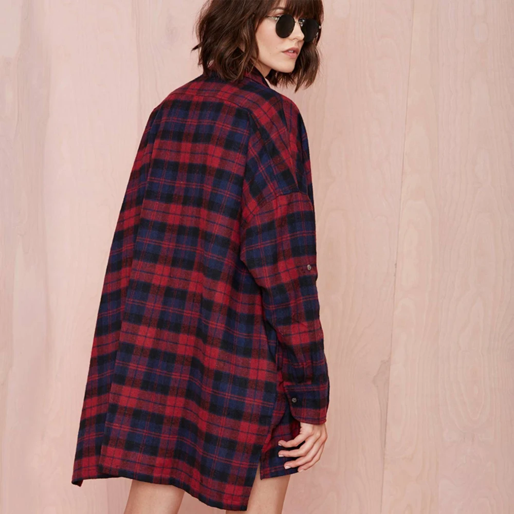 2017 Женщины Моды Плед Блузка Женский Повседневный Отложным Воротником Рубашки