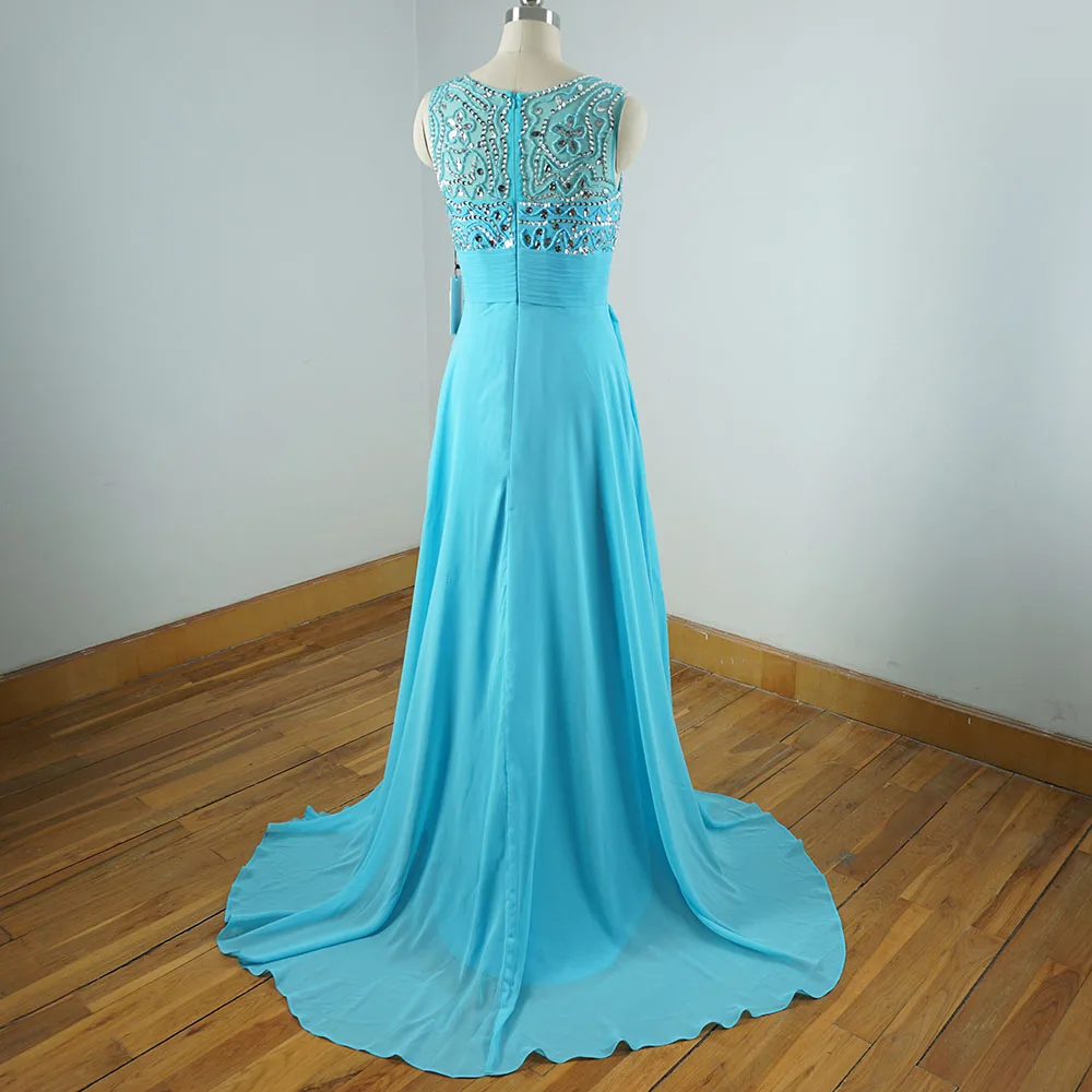 Женское элегантное платье с круглым вырезом бирюзовое для выпускного вечера