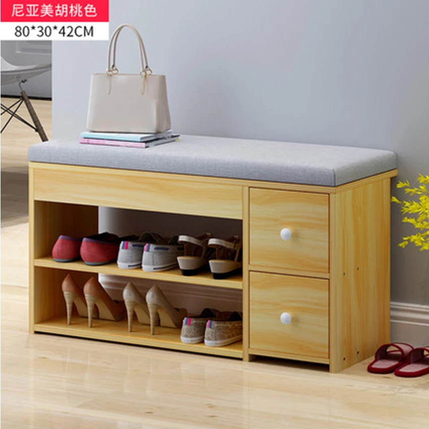 МДФ обувной шкаф с 2 ящиками из хлопка льна подушки обуви табуретка хранения