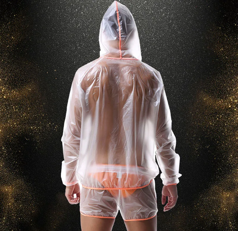 Мужская прозрачная футболка с капюшоном водонепроницаемая одежда для геев
