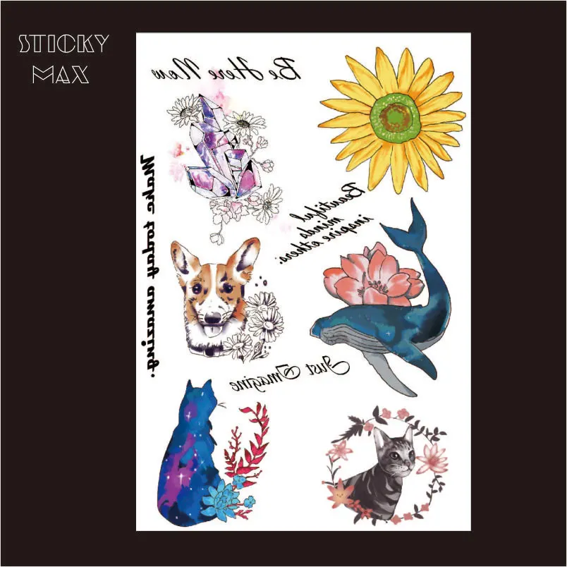W04 1 шт. цветочный КИТ собака кошка шаблон временная татуировка с щенком Китти