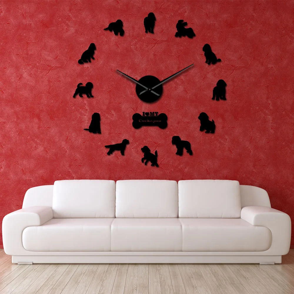 Cockapoo DIY Large Wall Clock Cocker Spaniel Dog Breed Frameless Giant Silent Movement Watch Spoodle Lovers Gift | Дом и сад
