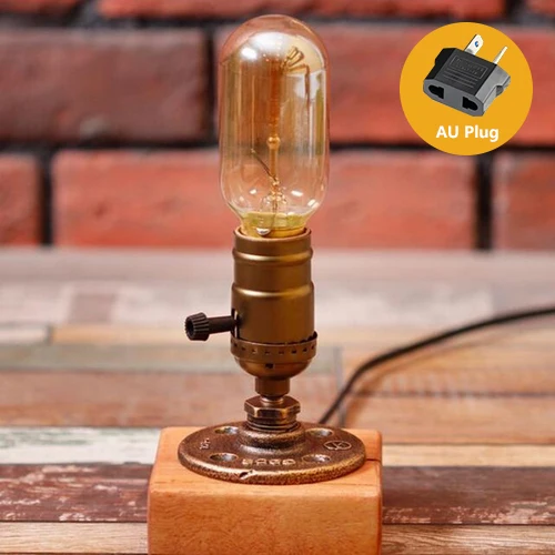 AU Plug Лофт, ретро, настольная лампа для кофейни, деревянная, винтажная, настольная лампа 40 Вт, лампа Эдисона, 220 В, для спальни, бара, Настольный светильник, настольный светильник, деревянный - Цвет корпуса: AU Plug