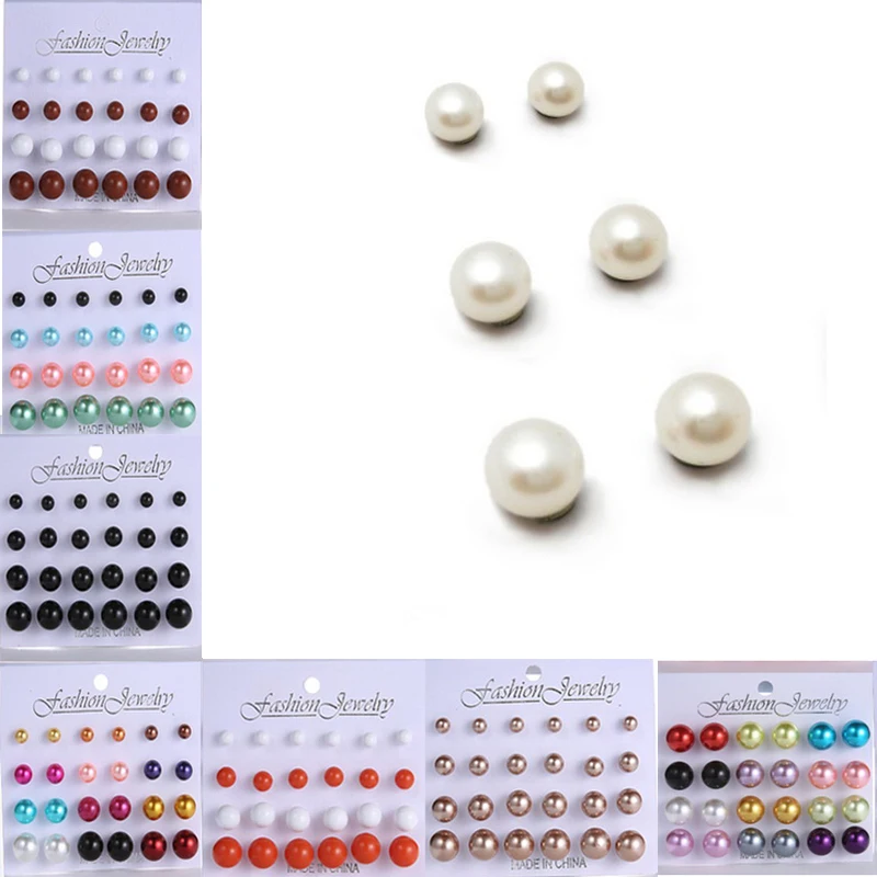 

Rinhoo 12 pairs Mix Size colors Pearl Stud Earring Simulated Pearl Earrings For Women Jewelry Bijoux Brincos Pendientes Mujer