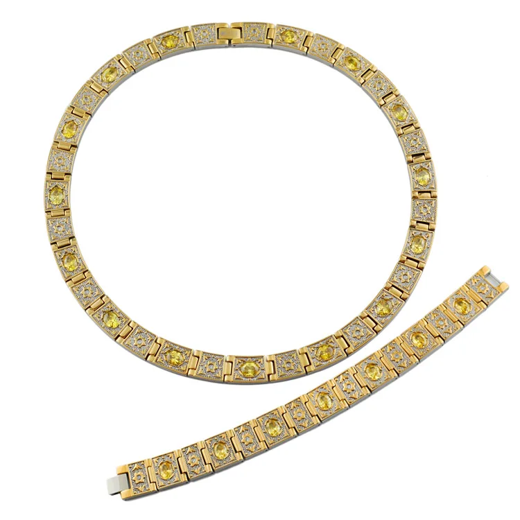 Jewelry Set Wollet золотые украшения Титан браслет Цепочки и ожерелья женские мужские германий турмалин инфракрасный Кристалл био магнитной энергии здоровья - Окраска металла: Jewelry Set