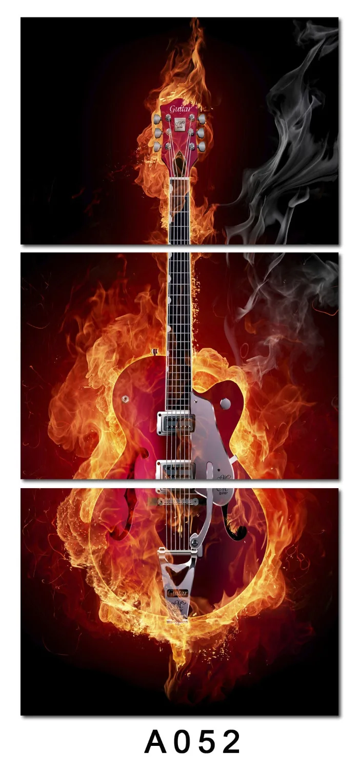 

3 Piece Abstract flaming Guitar Music Band modern Wall Painting Home hallway Decor Art HD Printed Canvas Cool Picture Unframed