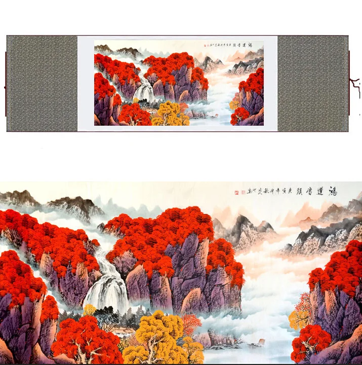 Пейзаж художественная живопись горы и реки начните с удачи картина принтом | Дом