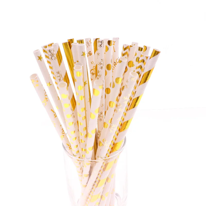 Straw 25pcs 25 шт. алюминиевая фольга розовое золото полосатая бумажная соломинка смесь как День рождения Свадебные украшения детские товары - Цвет: Straw 25pcs
