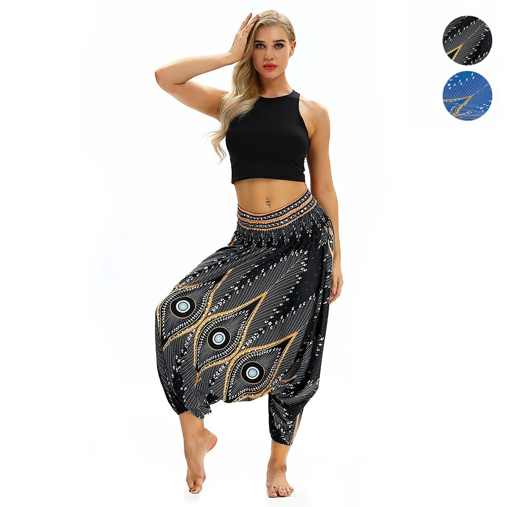 Новые женские повседневные свободные штаны для йоги широкие брюки Boho Aladdin Комбинезон гарем брюки с высокой талией спортивные брюки Одежда для женщин тренажерный зал