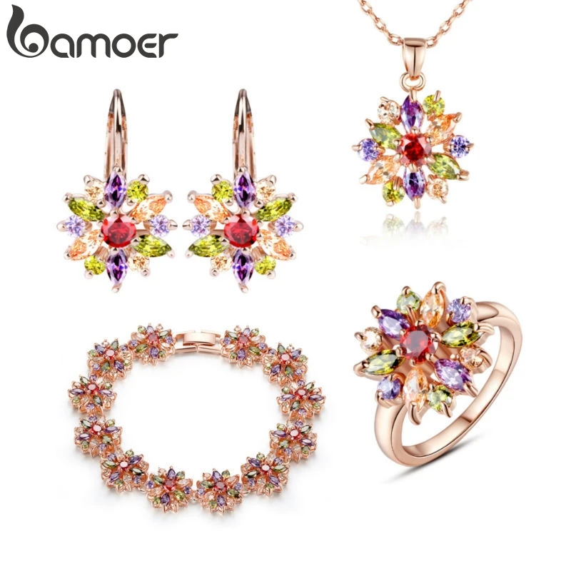Bamoer 3 цветов 18 К розового золота свадебный Jewlery устанавливает для женщин свадьбы с высокое качество AAA циркон