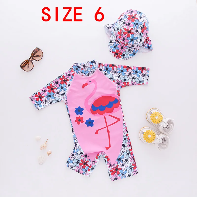 SIZE 6 Купальник для девочки г. Летний милый мультяшный Фламинго купальный костюм детский купальник цельная детская пляжная одежда для девочек от 1 до 6 лет - Цвет: SIZE 6